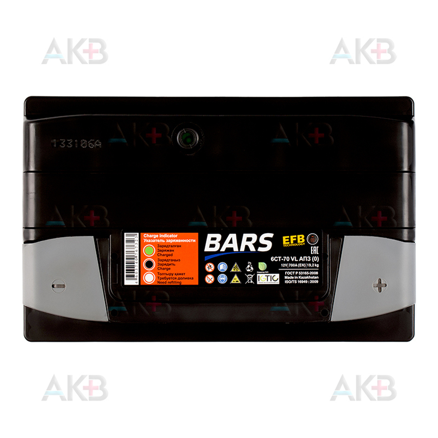 Автомобильный аккумулятор Bars EFB 70 Ач обр. пол. 700А (278x175x190)