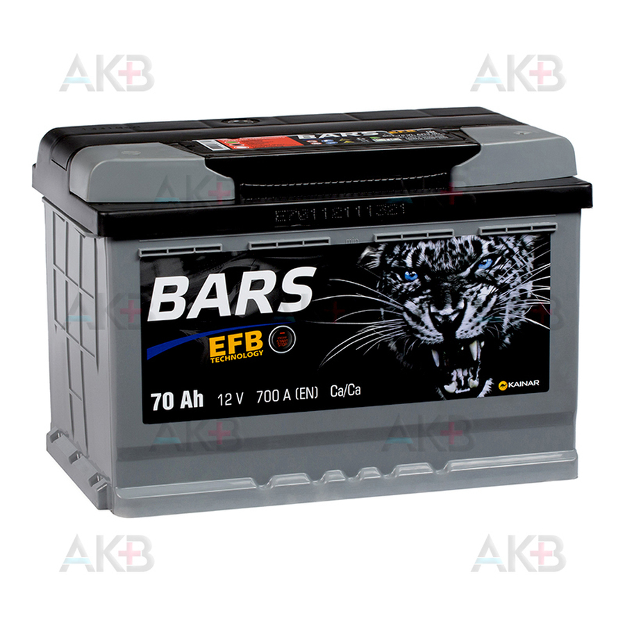 Автомобильный аккумулятор Bars EFB 70 Ач обр. пол. 700А (278x175x190)