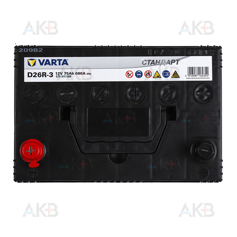 Автомобильный аккумулятор VARTA Стандарт 75 Ач 680А прям. пол. (260x175x224) 6СТ-75.1 D26R-3