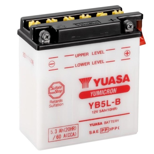 Мото аккумулятор Yuasa YB5L-B - 5,3 Ач 60A (120x60x130) обр. пол. Heavy Duty сухозаряж.