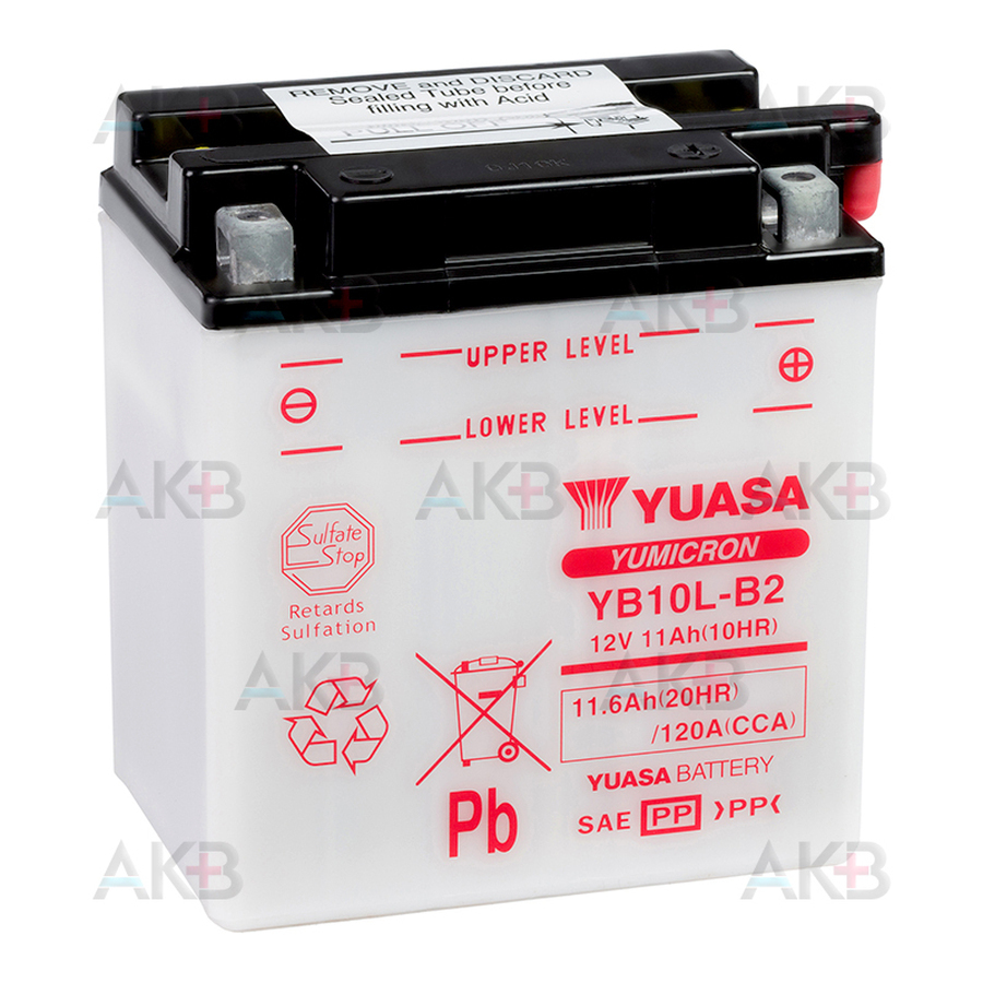 Мото аккумулятор Yuasa YB10L-B2 - 11.6 Ач 120A (135x90x145) обр. пол. Heavy Duty сухозаряж.