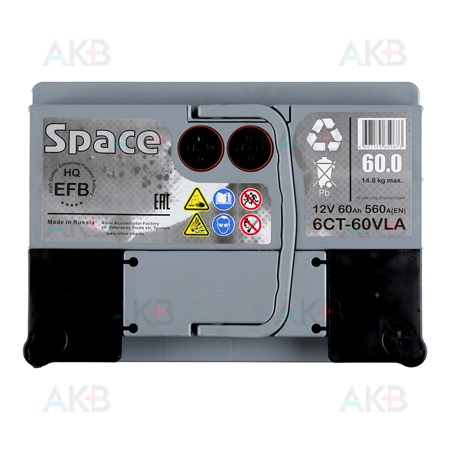 Автомобильный аккумулятор Space EFB 60 Ач 560A о.п. (242x175x190)