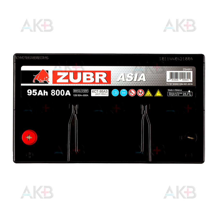 Автомобильный аккумулятор ZUBR Ultra Asia 95 Ач 820A (306x173x225) прям. пол.