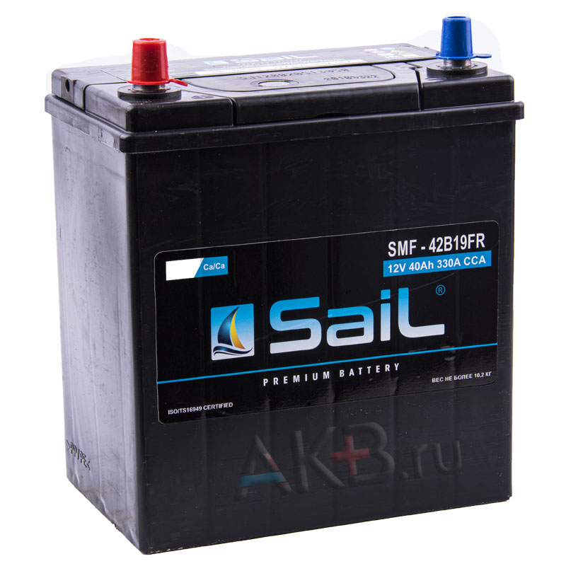 Автомобильный аккумулятор SaiL 42B19FR 40Ач 330A (185x127x225) прям. пол.