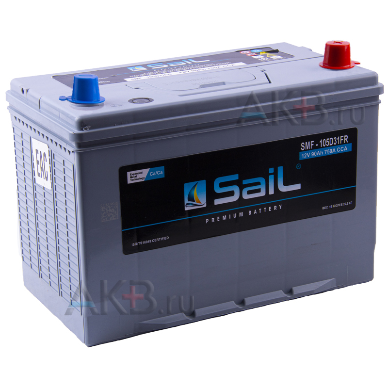 Автомобильный аккумулятор SaiL 105D31FL 90 Ач 750A (306x173x225) обр. пол.