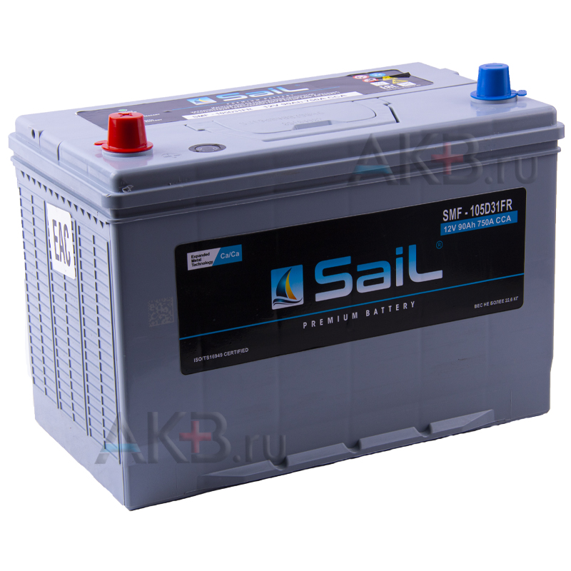 Автомобильный аккумулятор SaiL 105D31FR 90 Ач 750A (306x173x225) прям. пол.