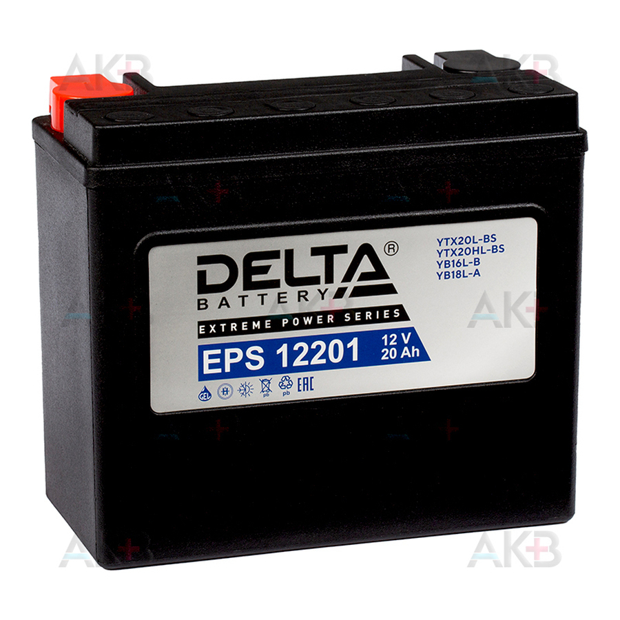 Мото аккумулятор Delta EPS 12201, 12V 18Ah, 260А (176x87x154) YTX20L-BS NANO-GEL
