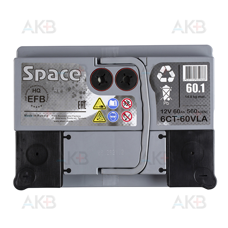 Автомобильный аккумулятор Space EFB 60 Ач 560A п.п. (242x175x190)