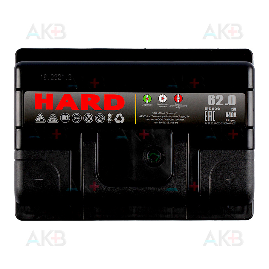 Автомобильный аккумулятор HARD 62 Ач 640A о.п. (242x175x190) ca/ca silver