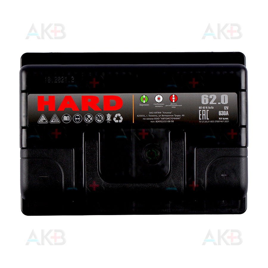 Автомобильный аккумулятор HARD 62 Ач 630A о.п. низк. (242x175x175) ca/ca silver