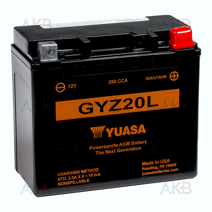 Мото аккумулятор Yuasa GYZ20L - 20 Ач 250А (175х87х155) обр. пол. AGM