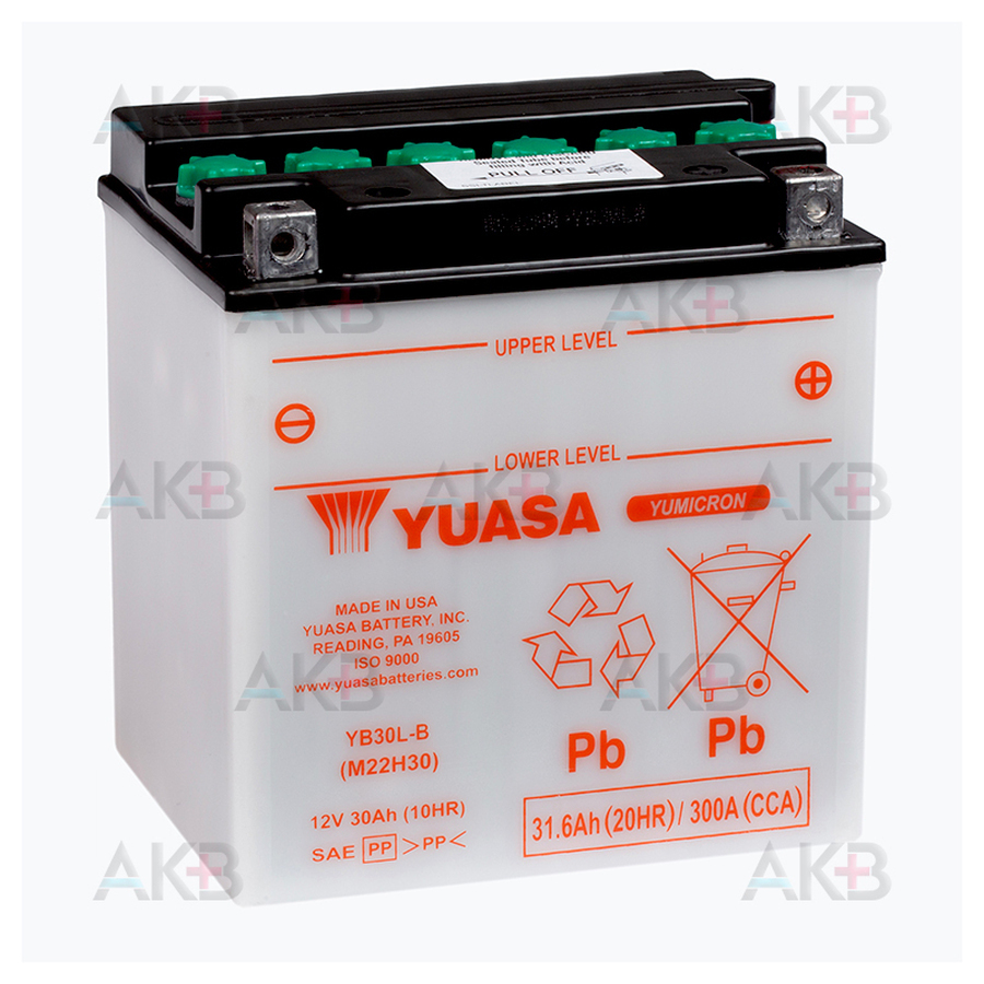 Мото аккумулятор Yuasa YB30L-B (DC) -31,6 Ач 300А (168x132x176) обр. пол. High Performance сухоз. без электр.