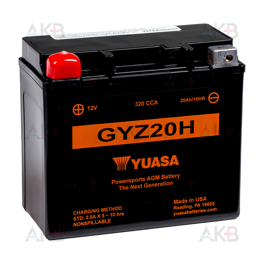 Мото аккумулятор Yuasa GYZ20H - 20 Ач 320А (175x87x155) прям. пол. AGM