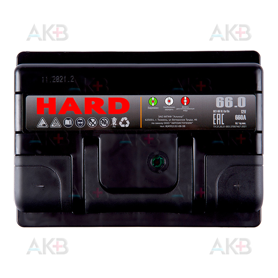 Автомобильный аккумулятор HARD 66 Ач 660A о.п. (242x175x190) ca/ca silver