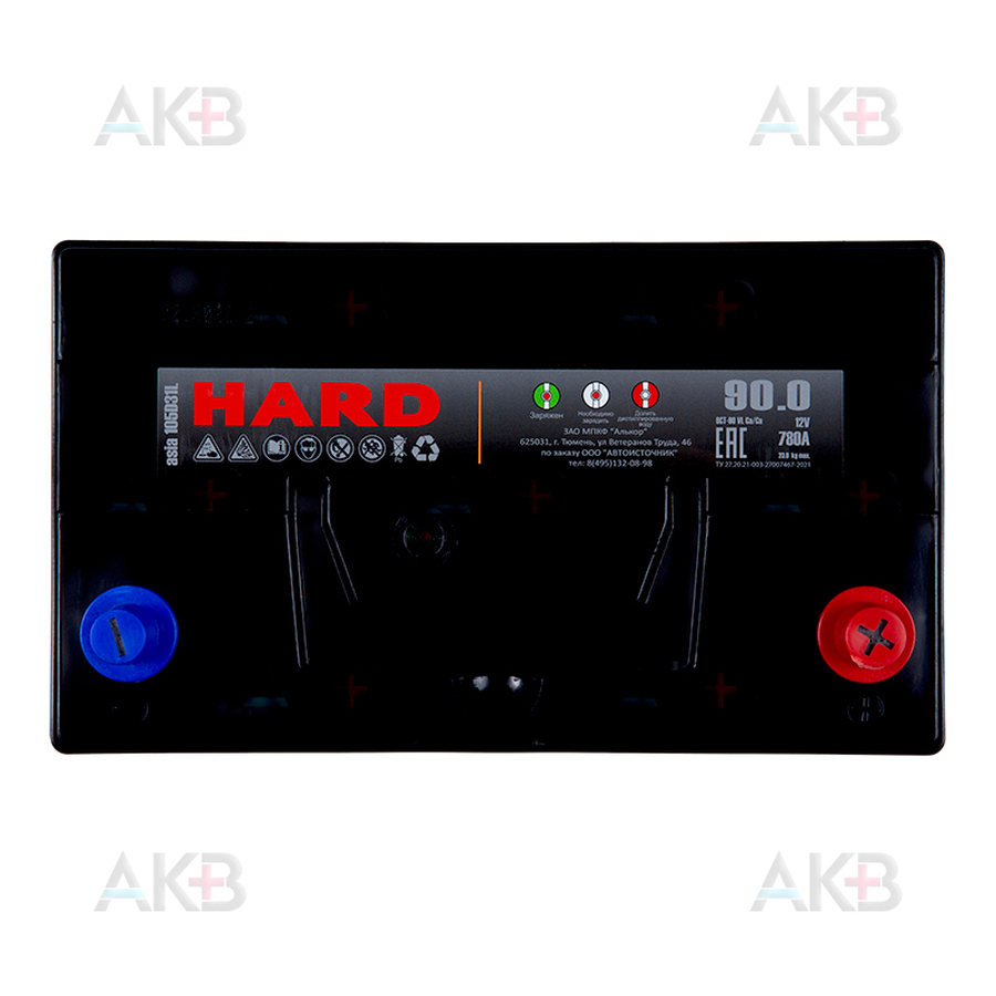 Автомобильный аккумулятор HARD ASIA 105D31L 90 Ач 780A о.п. (306x173x225) ca/ca Silver