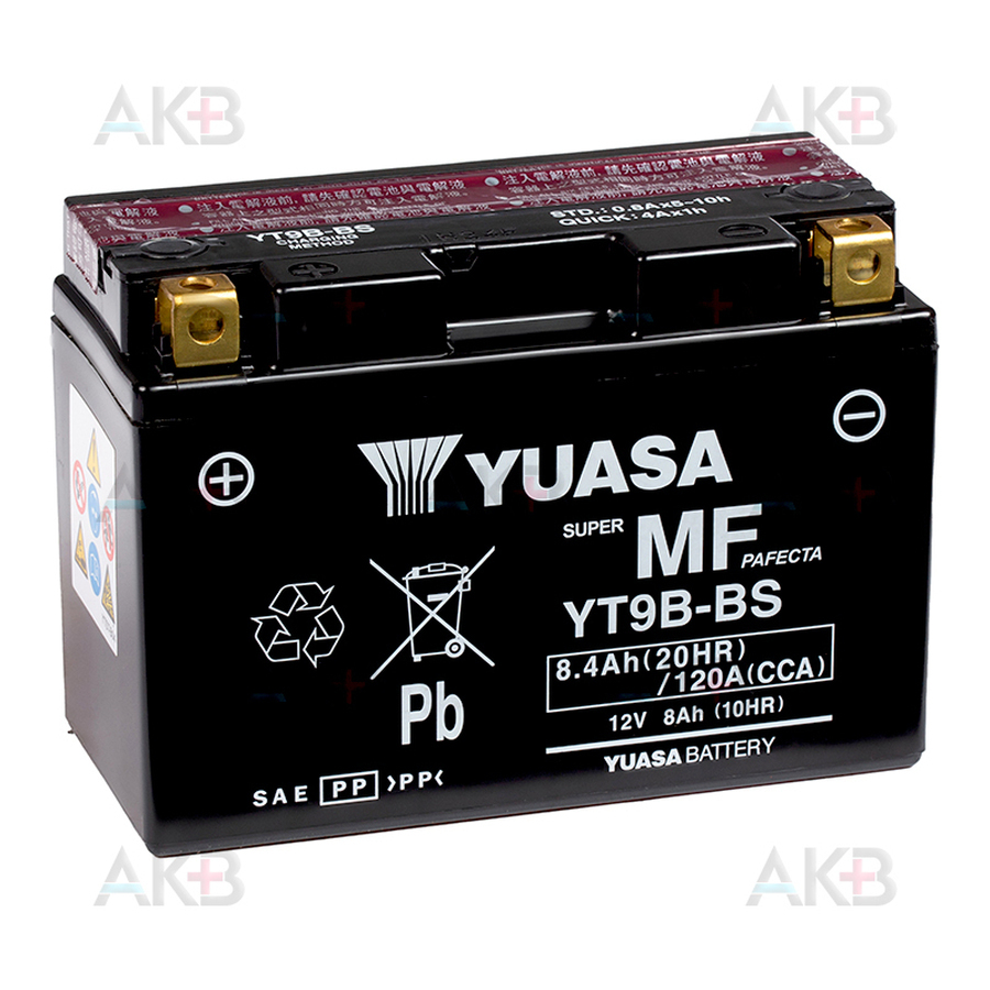 Мото аккумулятор Yuasa YT9B-BS - 8.4 Ач 120А (150x70x105) прям. пол. AGM сухозаряж.
