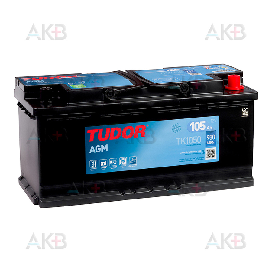 Автомобильный аккумулятор Tudor Start-Stop AGM 105 Ah 950A (393x175x190) TK1050