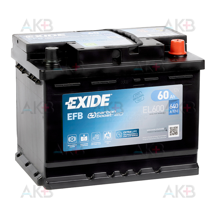 Автомобильный аккумулятор Exide Start-Stop EFB 60 Ah (600А 242x175x190) EL600