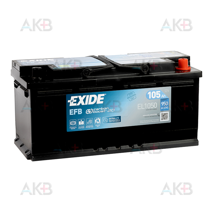 Автомобильный аккумулятор Exide Start-Stop EFB 105 Ah 950А (393x175x190) EL1050