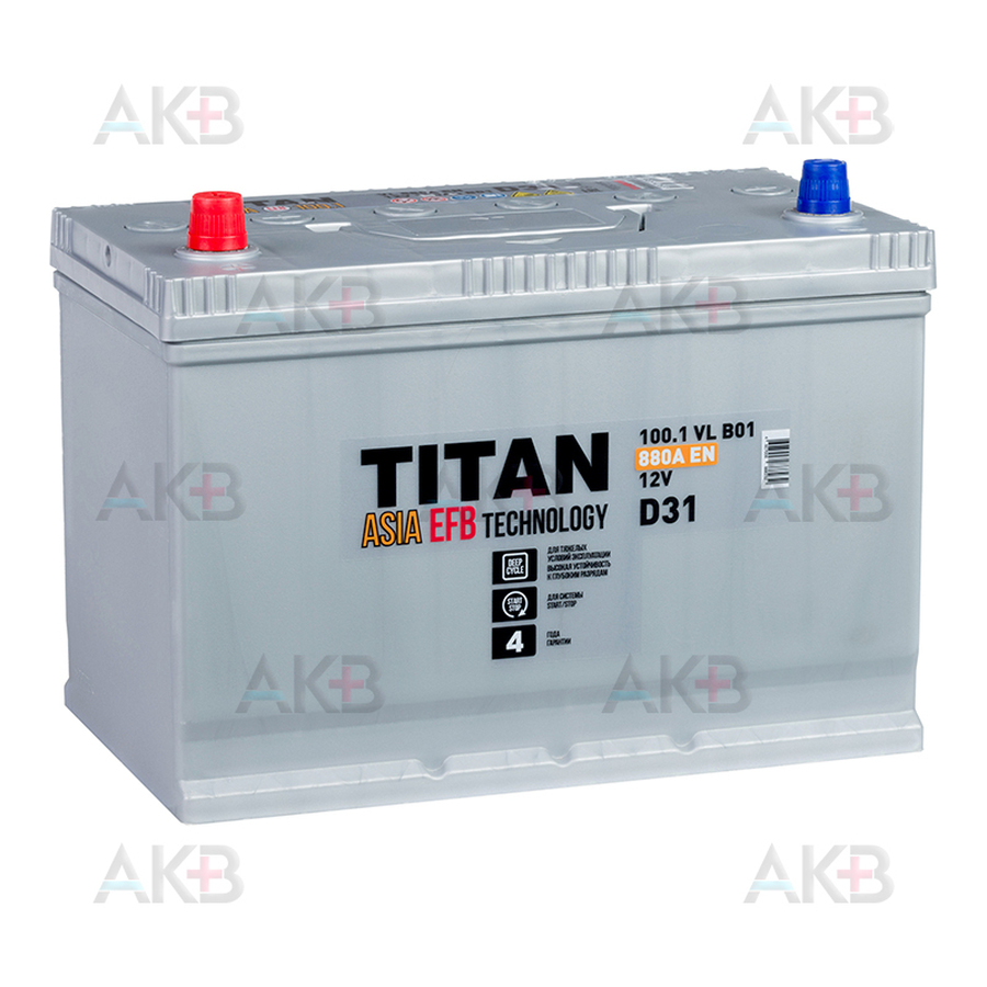 Автомобильный аккумулятор Titan Asia EFB 100 Ач 850А прям. пол. (304x175x223) 6СТ-100.1 VL B01
