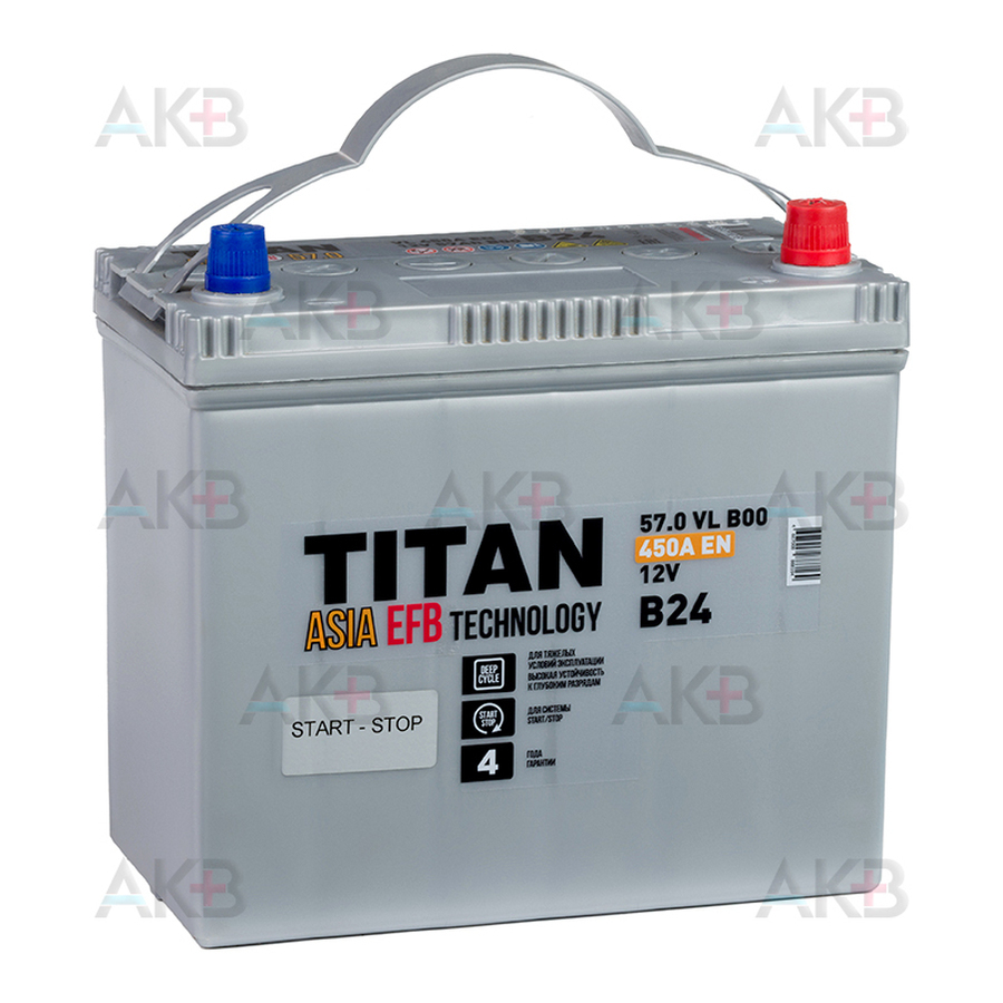Автомобильный аккумулятор Titan Asia EFB 57 Ач 450А обр. пол.(236x128x223) 6СТ-57.0 B00