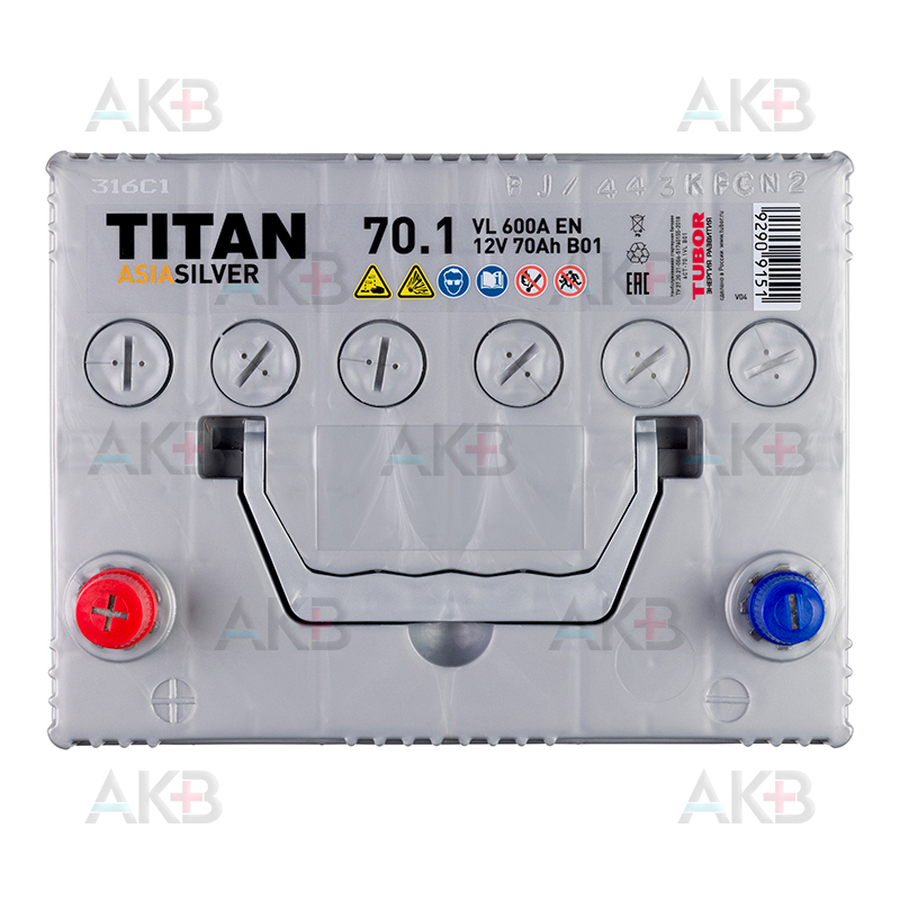 Автомобильный аккумулятор Titan Asia Silver 70 Ач 600А прям. пол. (230x175x221) 6СТ-70.1 VL B01