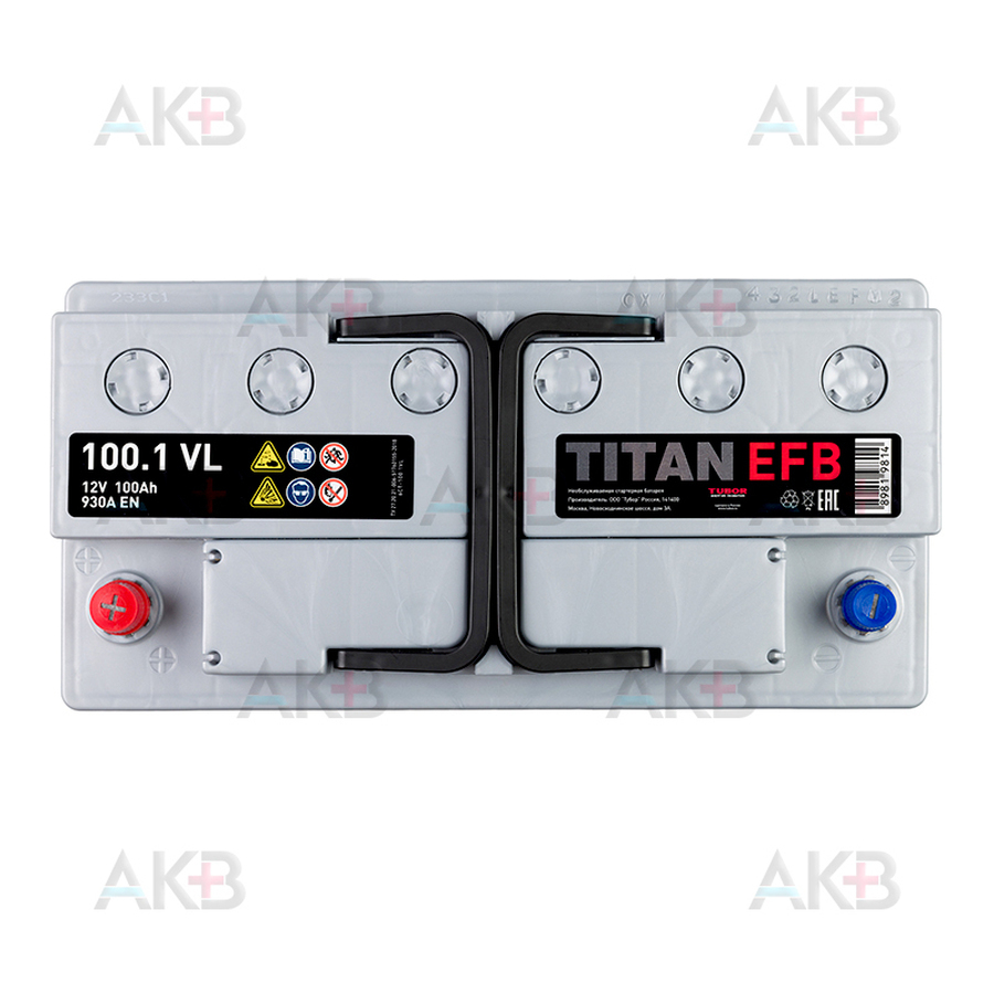 Автомобильный аккумулятор Titan EFB 100 Ач 930A прям. пол.(353x175x190) 6СТ-100.1 VL