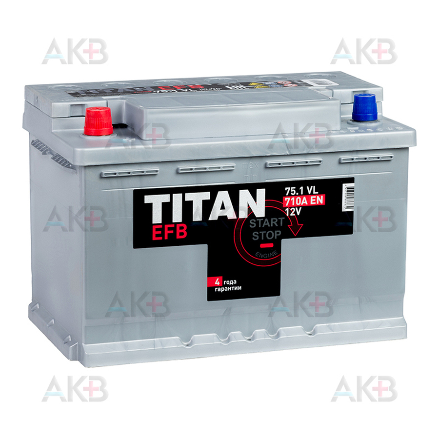 Автомобильный аккумулятор Titan EFB 75 Ач 710A прям. пол. (278x175x190) 6СТ-75.1 VL