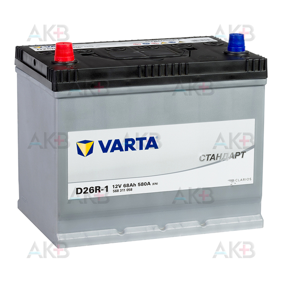 Автомобильный аккумулятор VARTA Стандарт 68 Ач 580А прям. пол. (258x175x223) 6СТ-68.1 D26-1
