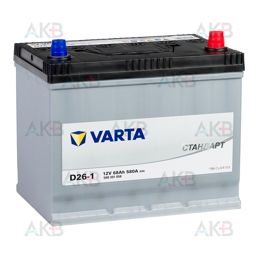 Автомобильный аккумулятор VARTA Стандарт 68 Ач 580А обр. пол. (258x175x223) 6СТ-60.0 D26-1