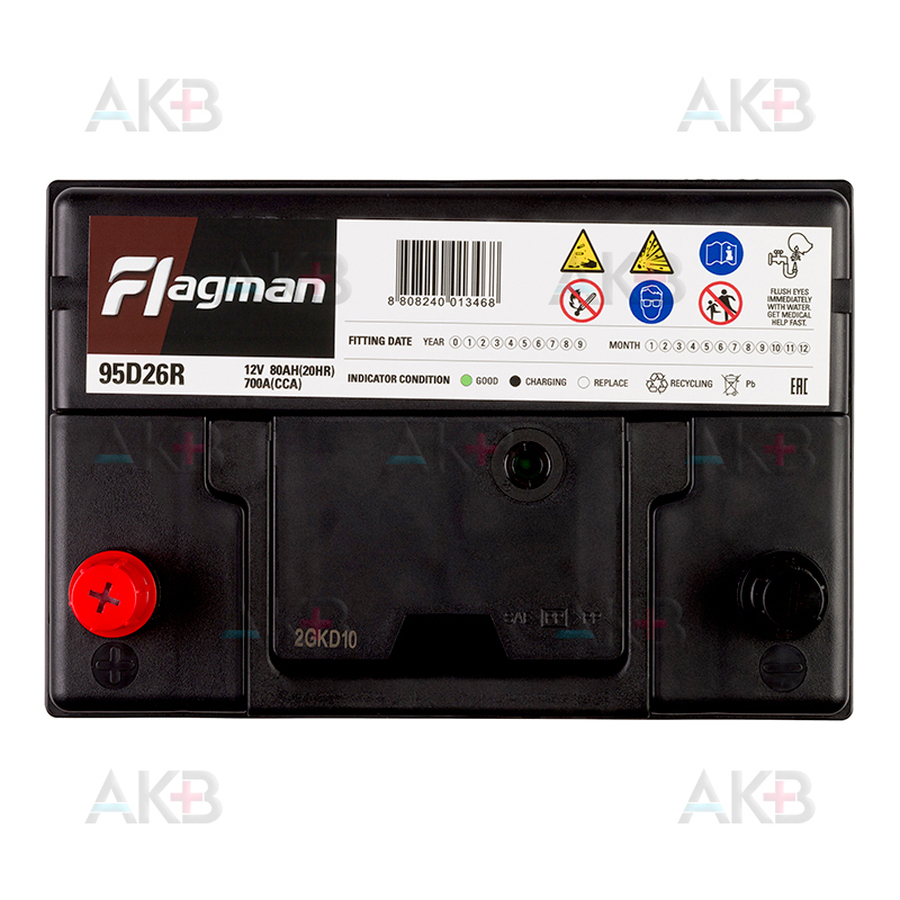 Автомобильный аккумулятор Flagman 95D26R 80L 700A 260x172x220