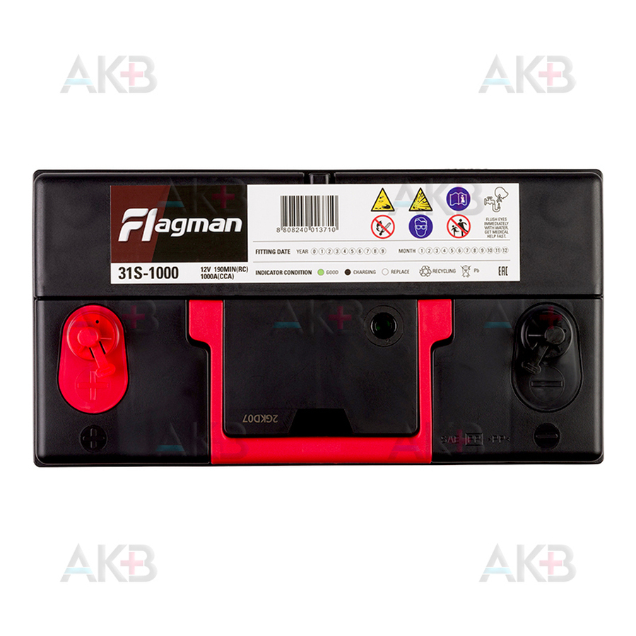 Автомобильный аккумулятор Flagman MF31S-1000 прямая пол. 1000А (330x173x240) клеммы под гайку
