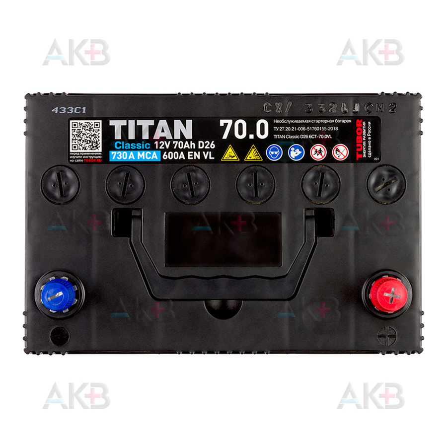 Автомобильный аккумулятор Titan Classic 70 Ач 600A обр. пол. (258x175x223) D26 6CT-70.0 VL