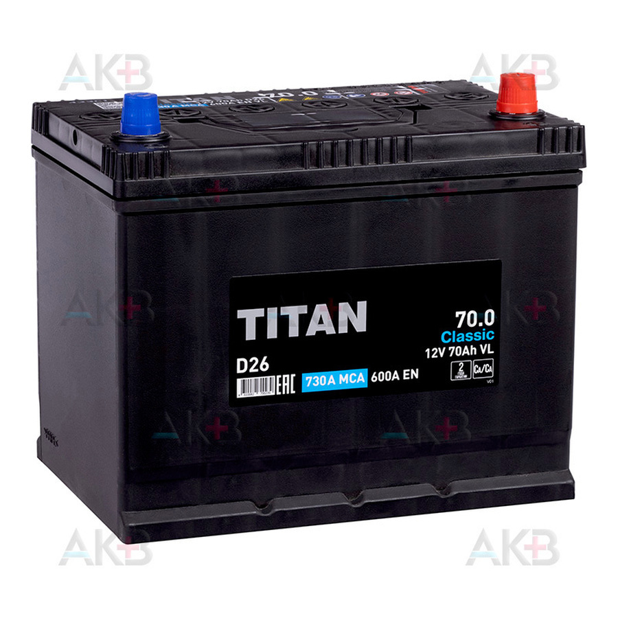 Автомобильный аккумулятор Titan Classic 70 Ач 600A обр. пол. (258x175x223) D26 6CT-70.0 VL