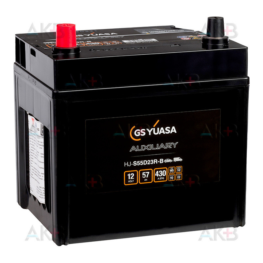 Автомобильный аккумулятор GS YUASA HJ-S55D23R 57 Ач 430A (222x173x227) AGM прям. пол.