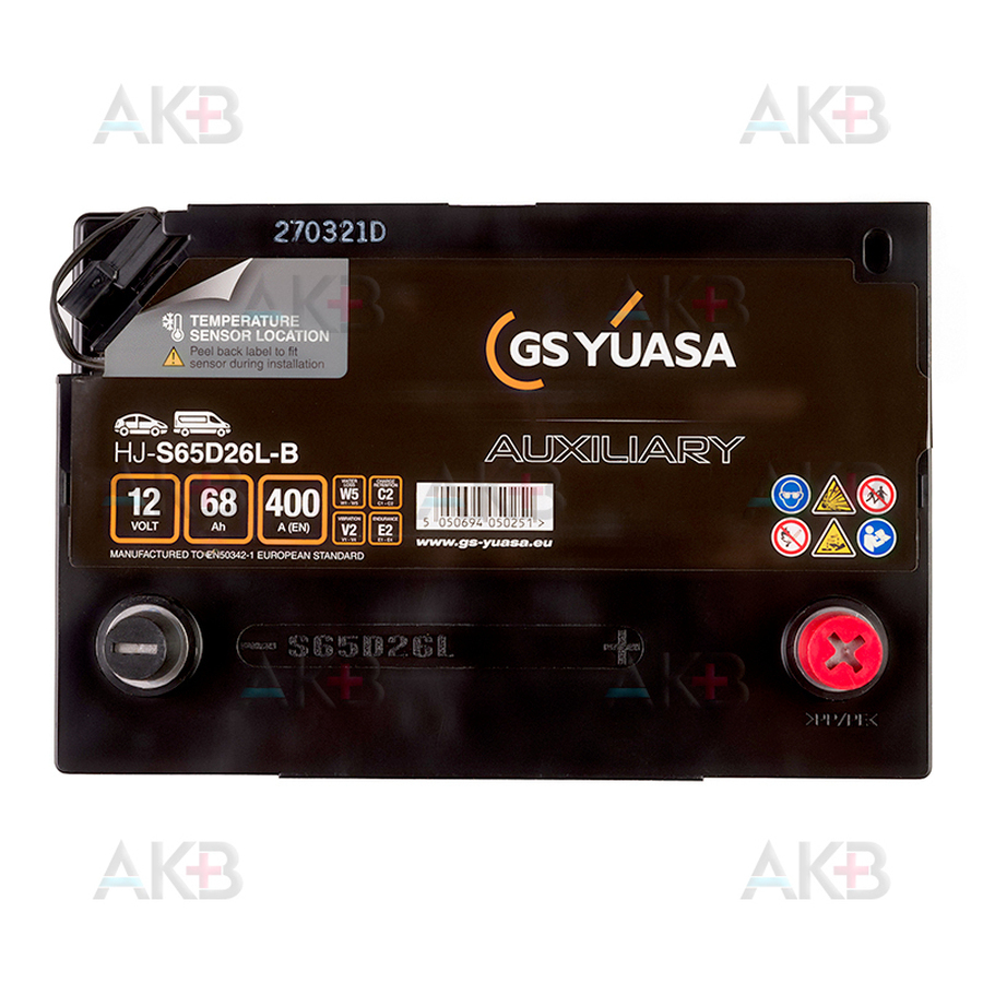Автомобильный аккумулятор GS YUASA HJ-S65D26L-B 68 Ач 400A (259x173x227) AGM обр. пол.