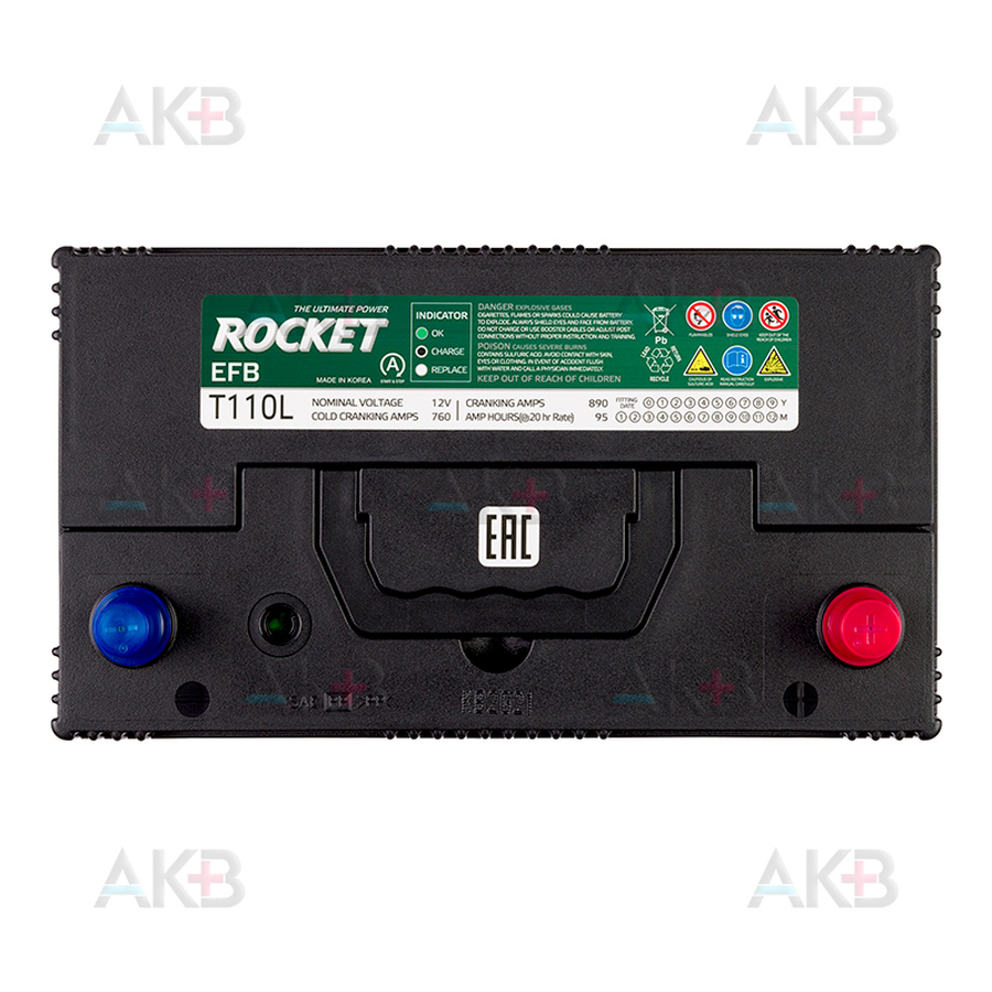 Автомобильный аккумулятор Rocket EFB T110L 95Ah 890A обр. пол. (305x173x225)