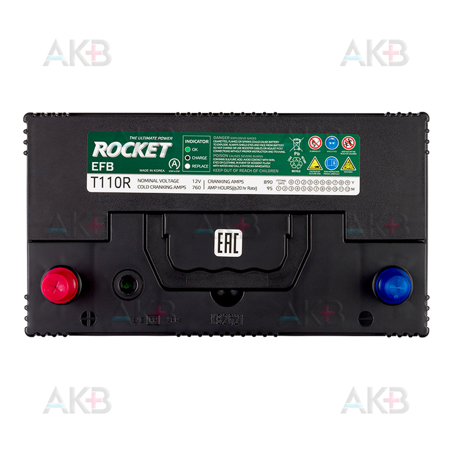 Автомобильный аккумулятор Rocket EFB T110R 95Ah 890A прям. пол. (305x173x225)