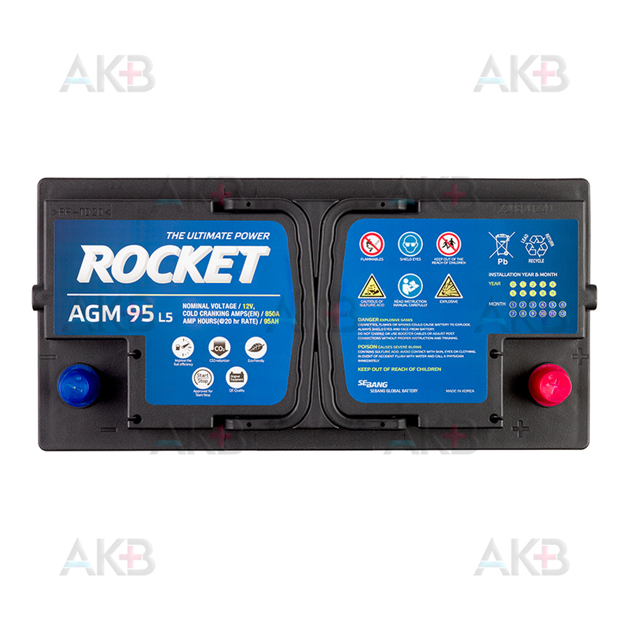 Автомобильный аккумулятор Rocket AGM L5 95Ah 850A обр пол. (353х175х190)