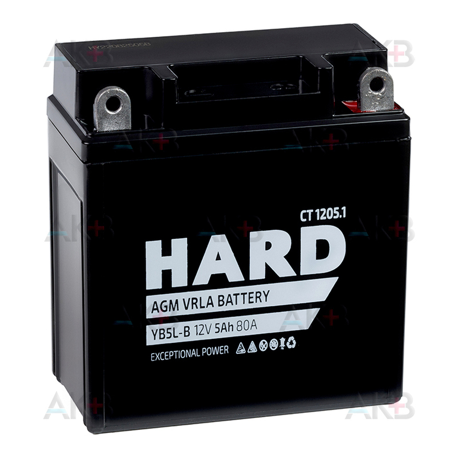 Мото аккумулятор HARD YB5L-B 12V 5Ah 80А (120x60x130) CT 1205.1 обр. пол.