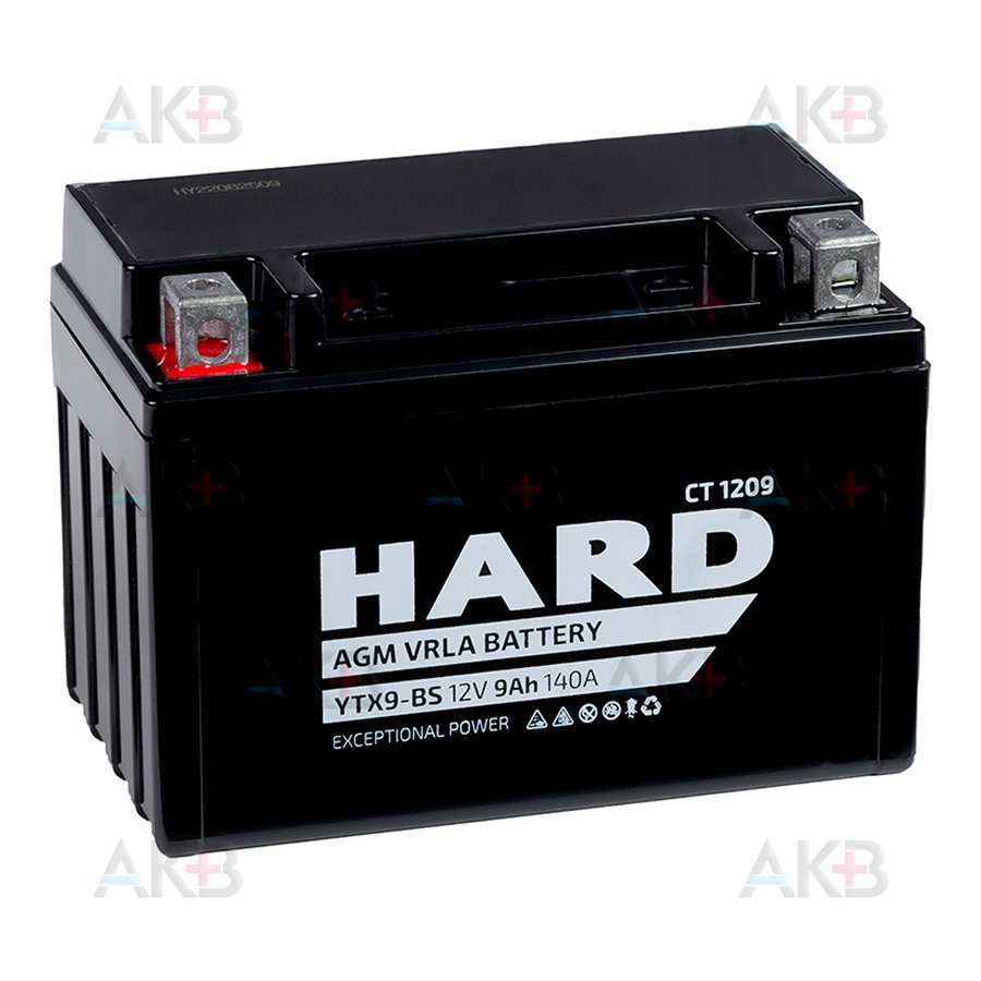 Мото аккумулятор HARD YTX9-BS 12V 9Ah 140А (150x87x105) CT 1209 прям. пол.