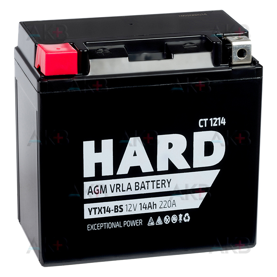 Мото аккумулятор HARD YTX14-BS 12V 14Ah 220А (150x87x145) CT 1214 прям. пол. A 000 982 93 08 Mercedes, BMW, Audi