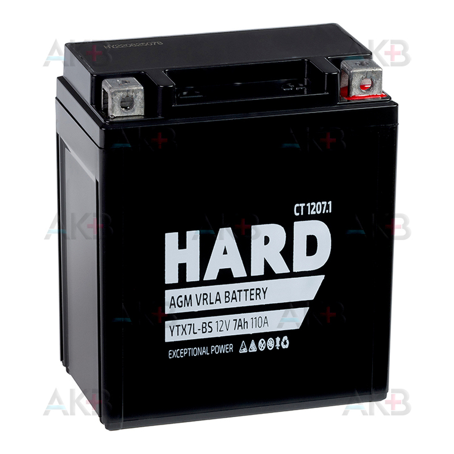 Мото аккумулятор HARD YTX7L-BS 12V 7Ah 110А (114x71x131) CT 1207.1 обр. пол.