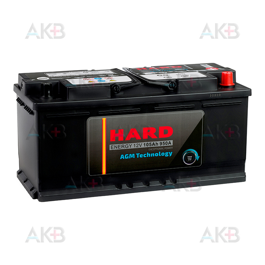 Автомобильный аккумулятор HARD AGM 105Ah 950A (393x175x190)