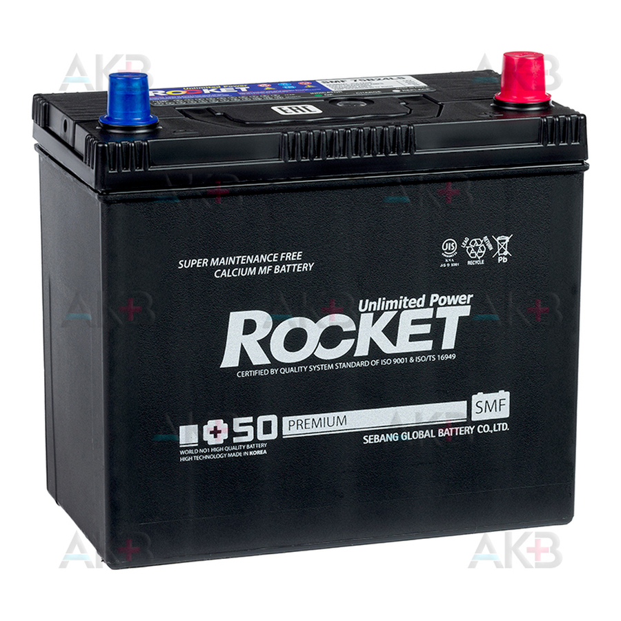 Автомобильный аккумулятор Rocket 75B24LS 55Ah 520A (238x129x225) обр. пол.