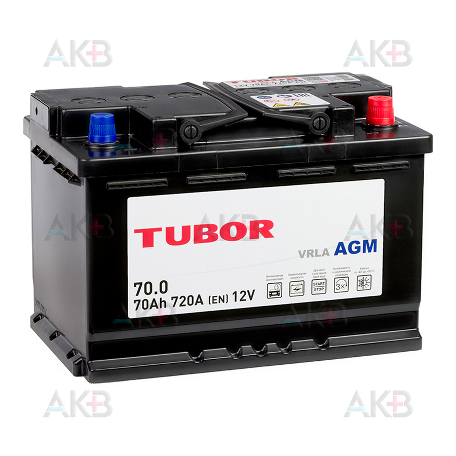 Автомобильный аккумулятор TUBOR AGM 70Ah 720A (278x175x190) 6СТ-70.0 VRLA