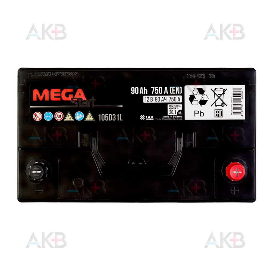 Автомобильный аккумулятор MEGA START 105D31L 90Ah 750A обр. пол. (303x175x225)