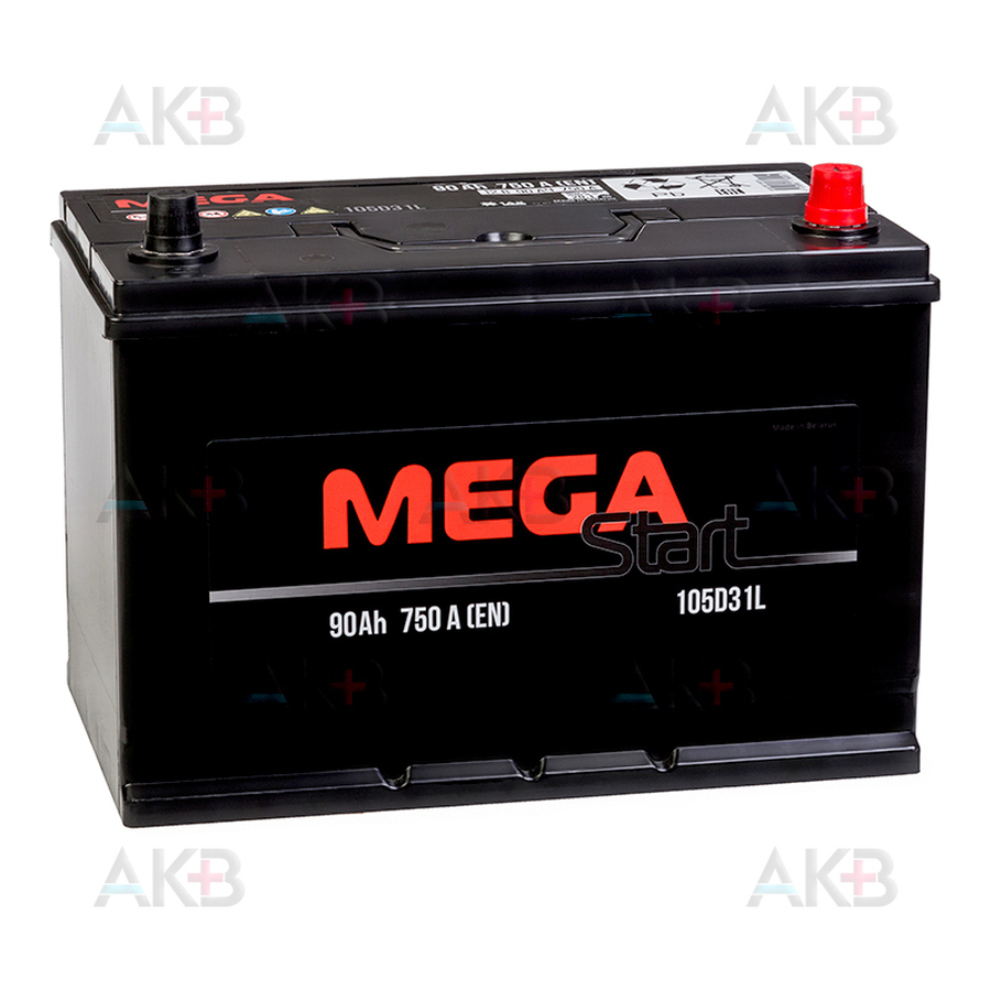 Автомобильный аккумулятор MEGA START 105D31L 90Ah 750A обр. пол. (303x175x225)