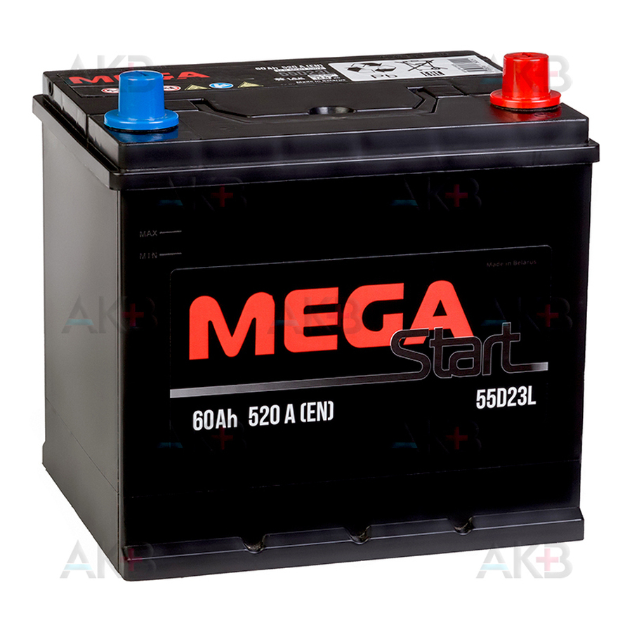 Автомобильный аккумулятор MEGA START 55D23L 60Ah 520A обр. пол. (232x173x225)