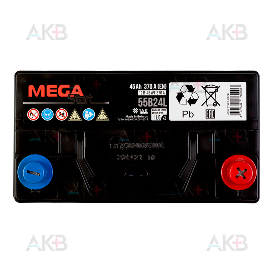 Автомобильный аккумулятор MEGA START 55B24L 45Ah 370A обр. пол. (237x127x225)